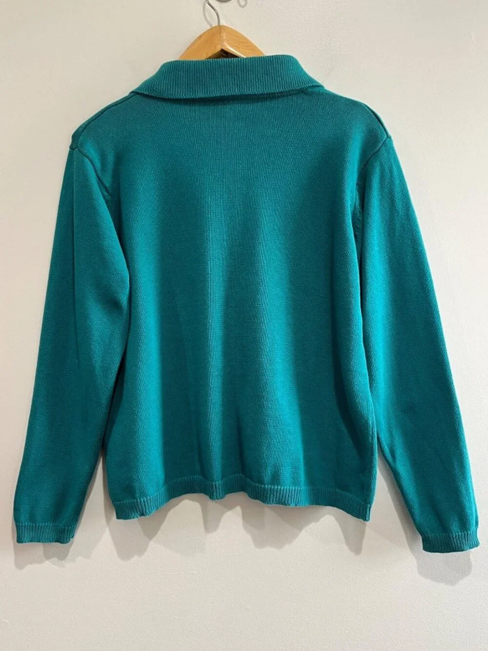 VTG Equine Art Wear Cardigan Sweater Womens 1X Teal Blue Embellished Horse